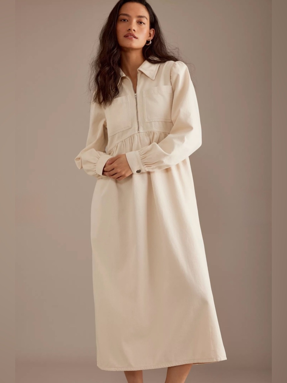 Anthropologie ALIGNE Gabriella Denim Long-Sleeve Midi Dress Size 10 - Picture 3 of 14